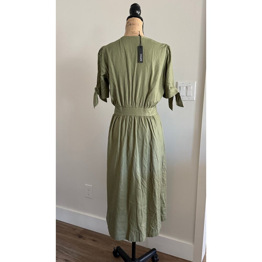 Buffalo by David Bitton Mariposa V Neck Button Front Dress Oil Green Size M NWT - Picture 2 of 8